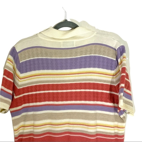 Alfred Dunner Knit Half Zip Colorful Stripe Short Sleeves Sweater Top Small 70s - Picture 5 of 10